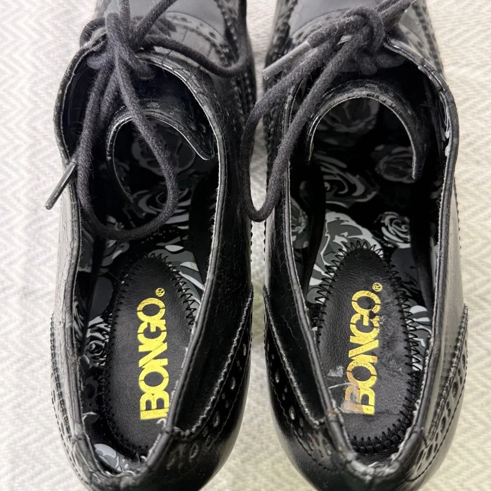 Bongo Oxford Heels Womens 6.5 Black Lace‎ Up Platform Pumps Y2K Dark Academia